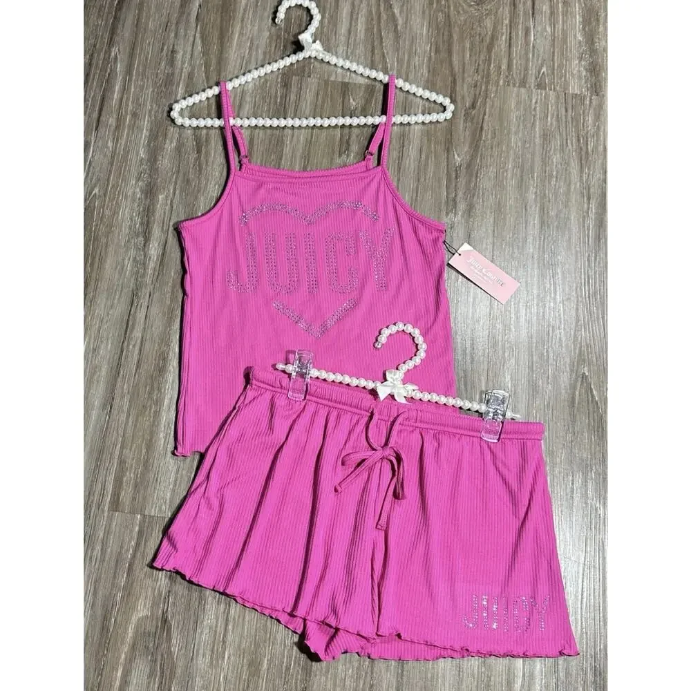 Juicy Couture NWT 2 Piece Pink Voltage Sleep Wear Rhinestone Accents
